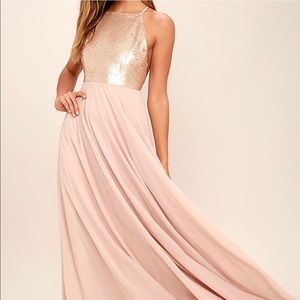 Lulu’s Gold and Blush Maxi Dress chiffon